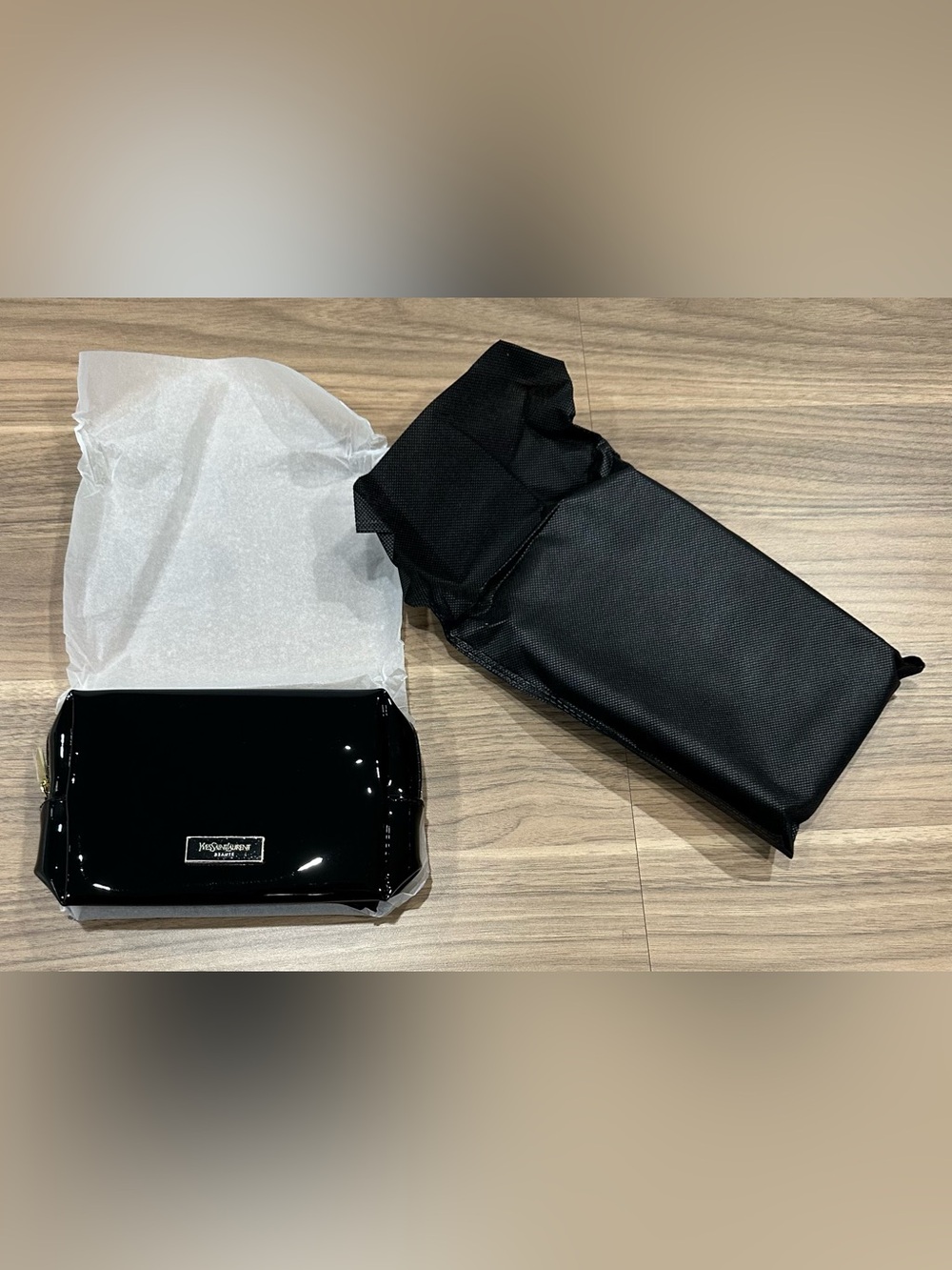 Brand New Yves Saint Laurent Black Patent Leather Cosmetic Pouch